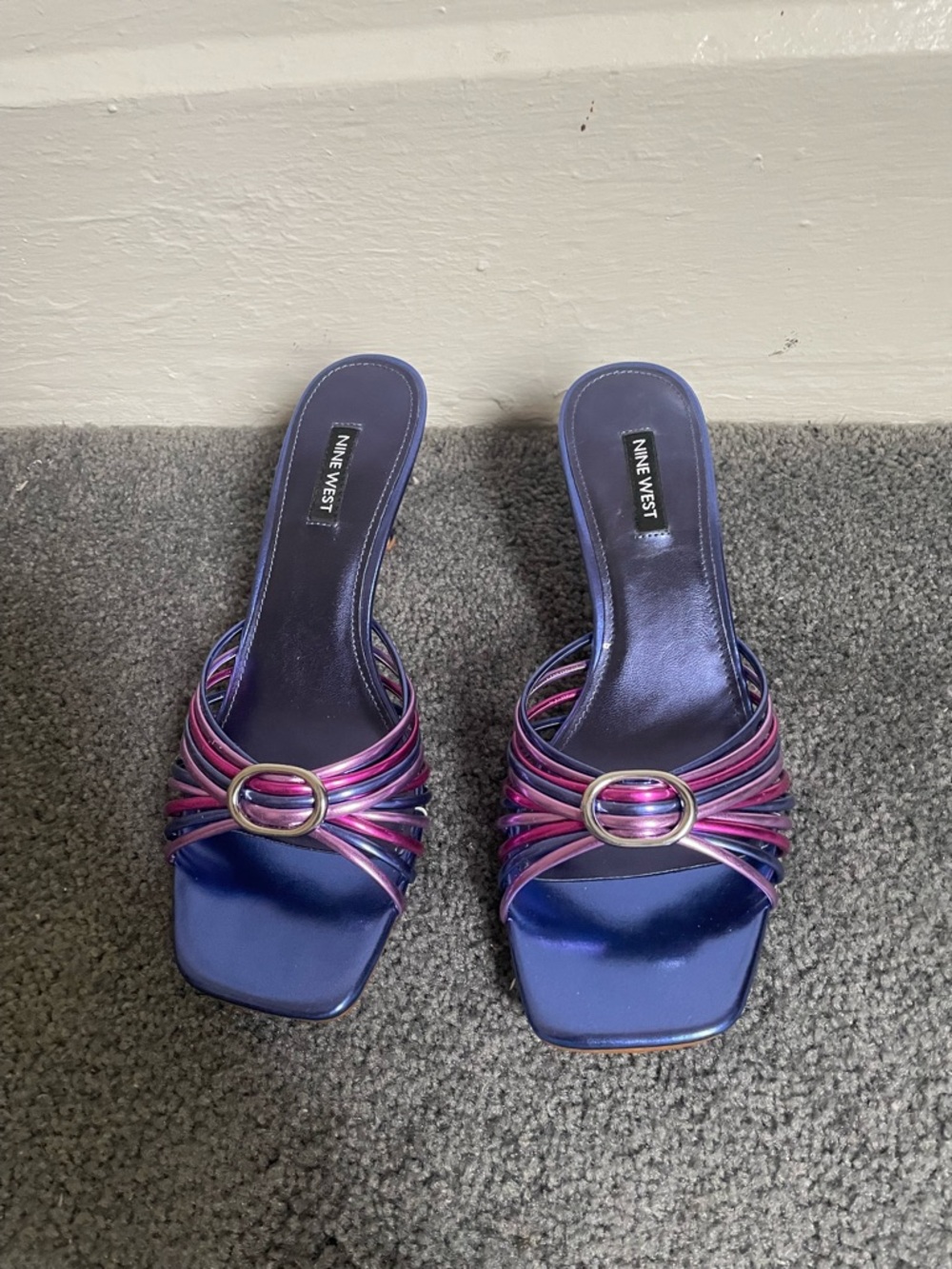 Nine West Purple Metallic Strappy Low Heel Sandals